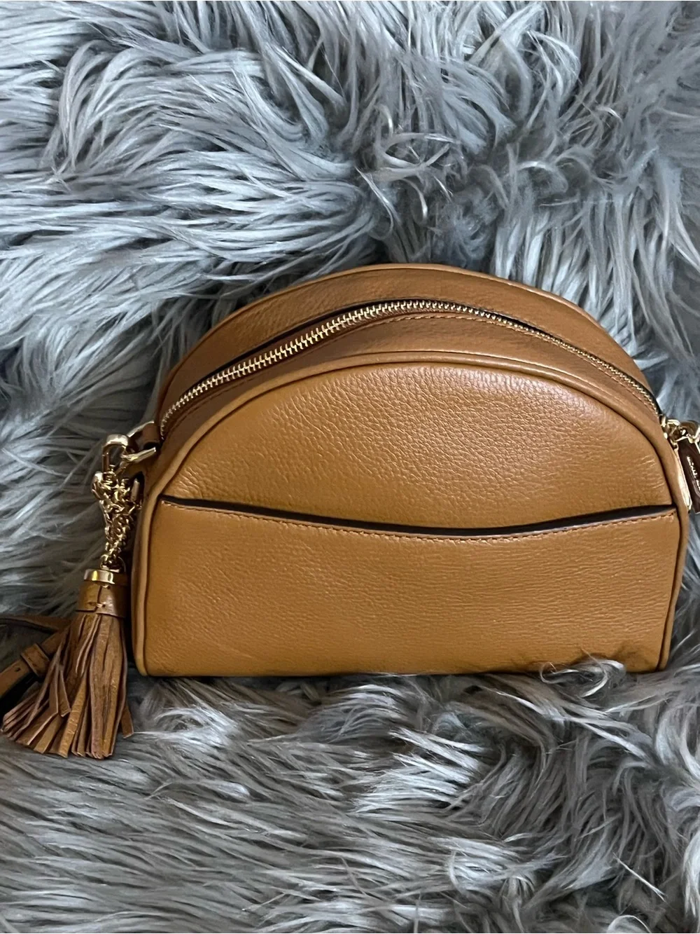 Michael Kors Cognac Pebbled Leather Dome Crossbody with Gold Hardware